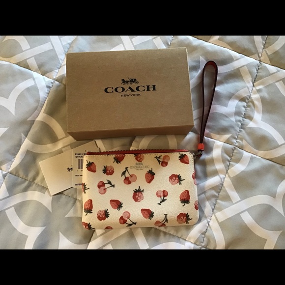 Coach Handbags - NWT Coach corner zip wristlet with fruit print